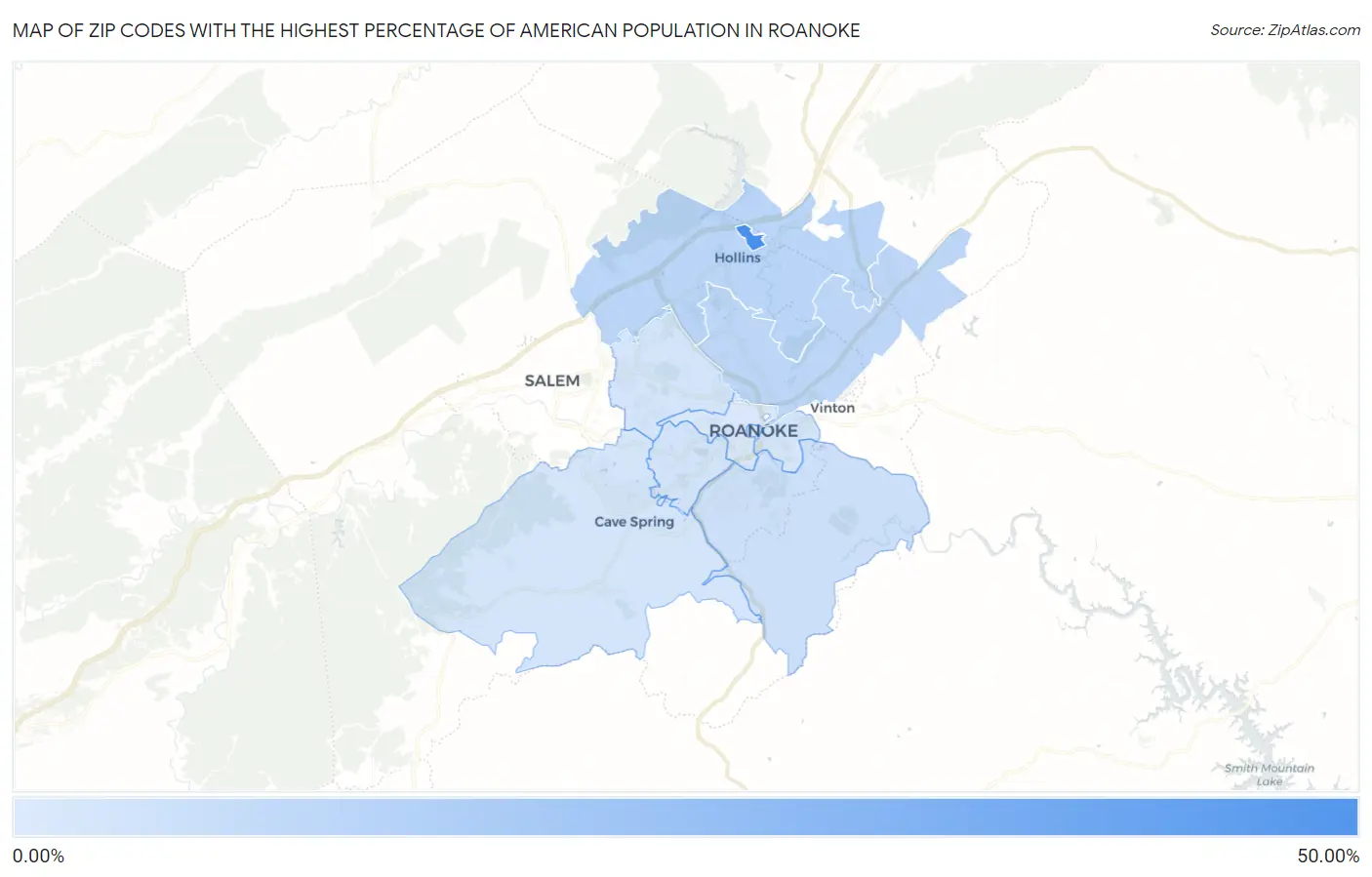 Zip Codes with the Highest Percentage of American Population in Roanoke Map
