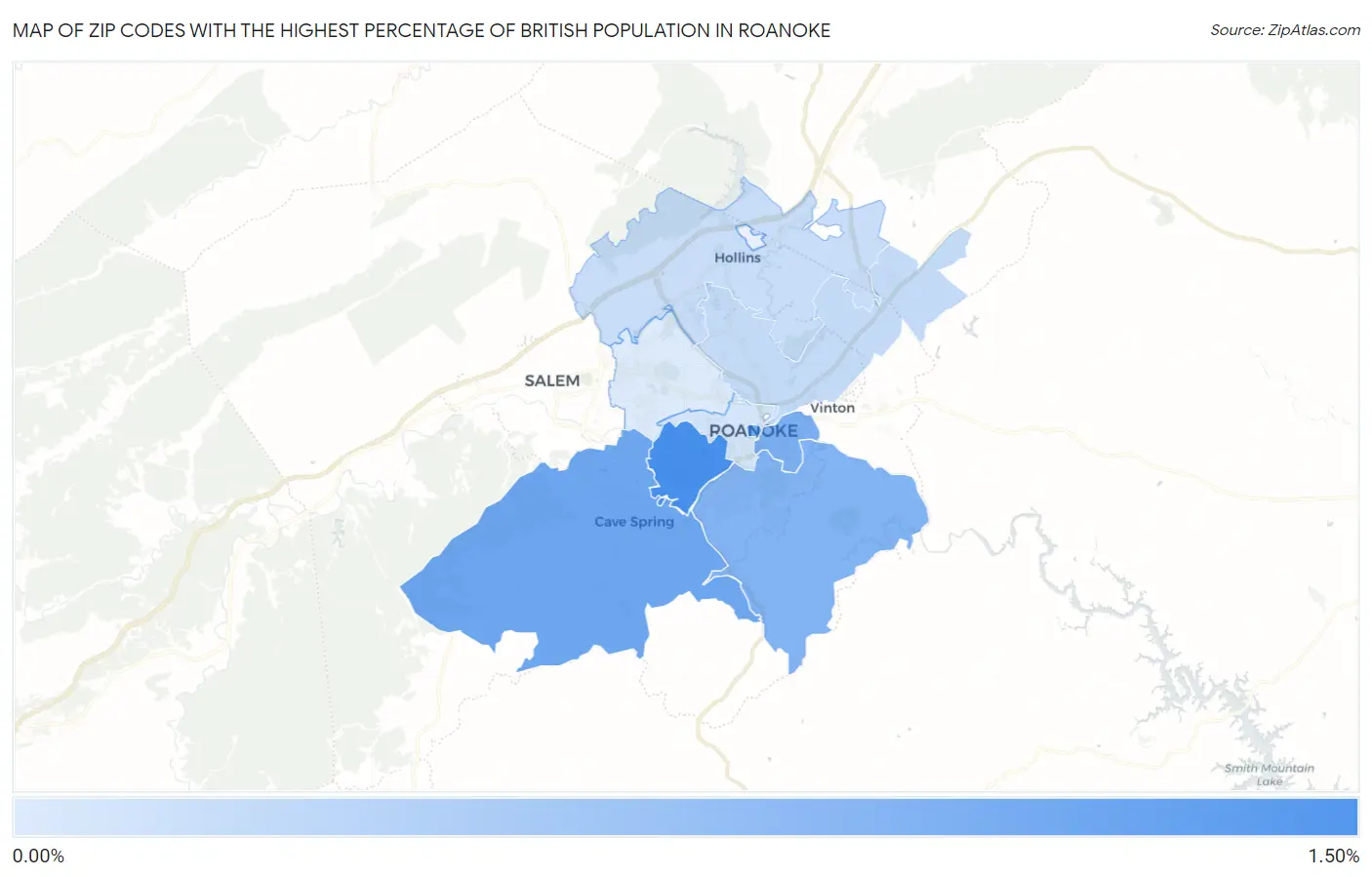 Zip Codes with the Highest Percentage of British Population in Roanoke Map
