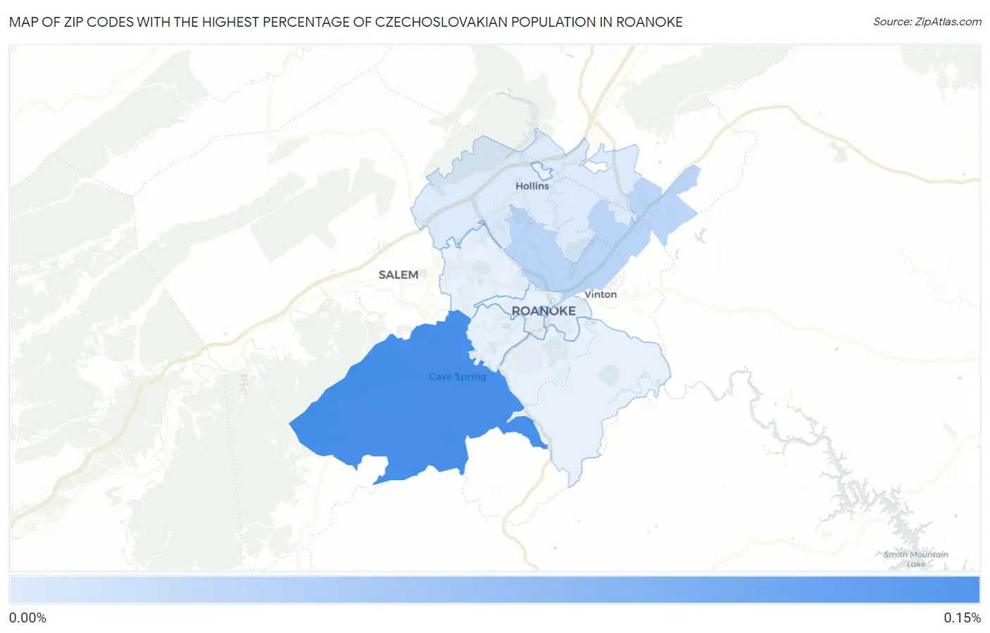 Zip Codes with the Highest Percentage of Czechoslovakian Population in Roanoke Map
