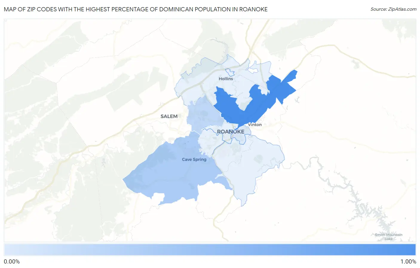 Zip Codes with the Highest Percentage of Dominican Population in Roanoke Map