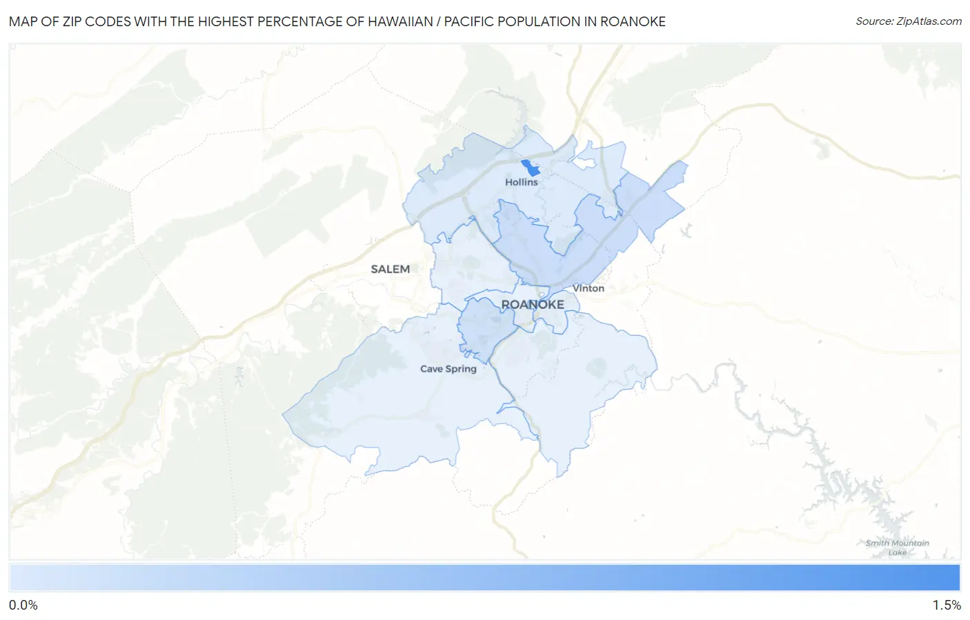 Zip Codes with the Highest Percentage of Hawaiian / Pacific Population in Roanoke Map