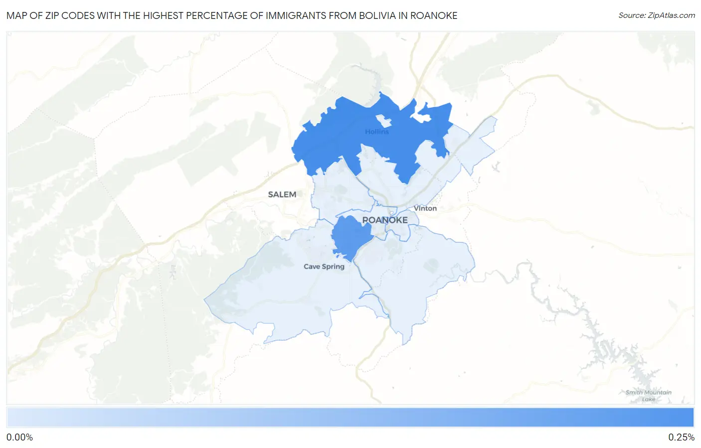 Zip Codes with the Highest Percentage of Immigrants from Bolivia in Roanoke Map