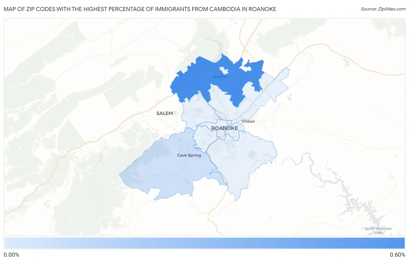 Zip Codes with the Highest Percentage of Immigrants from Cambodia in Roanoke Map