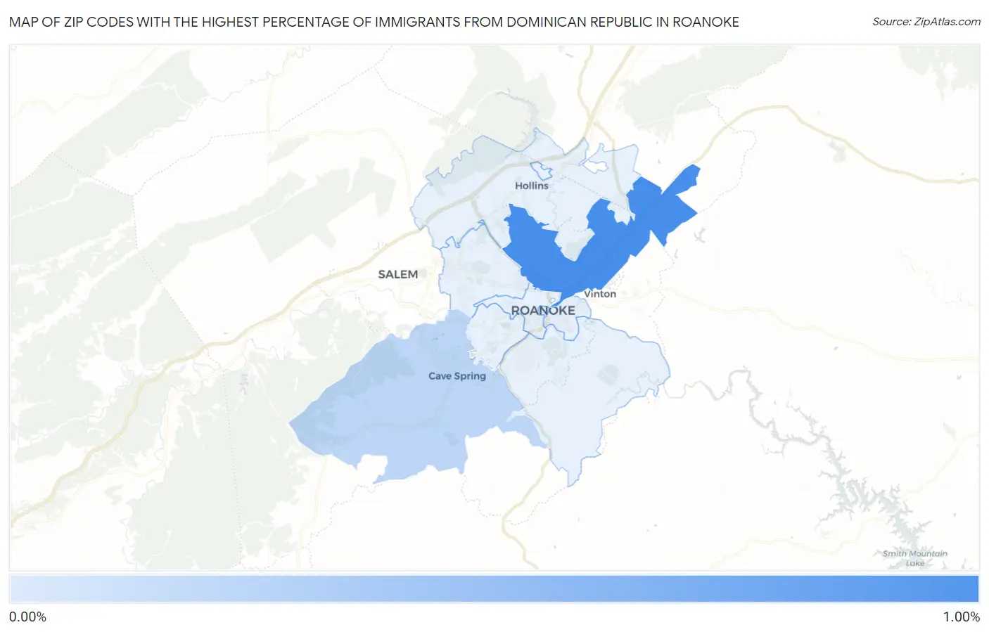 Zip Codes with the Highest Percentage of Immigrants from Dominican Republic in Roanoke Map
