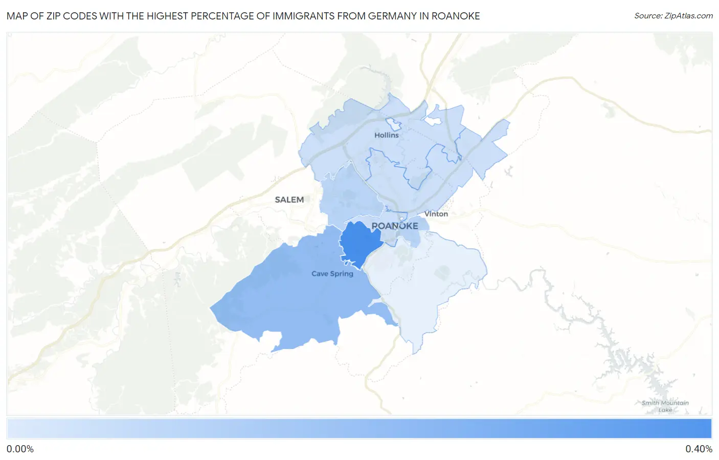 Zip Codes with the Highest Percentage of Immigrants from Germany in Roanoke Map