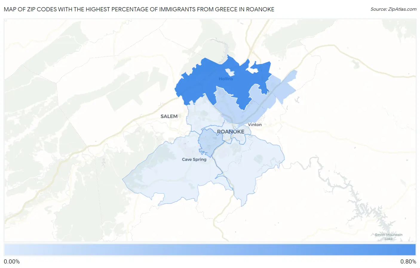 Zip Codes with the Highest Percentage of Immigrants from Greece in Roanoke Map