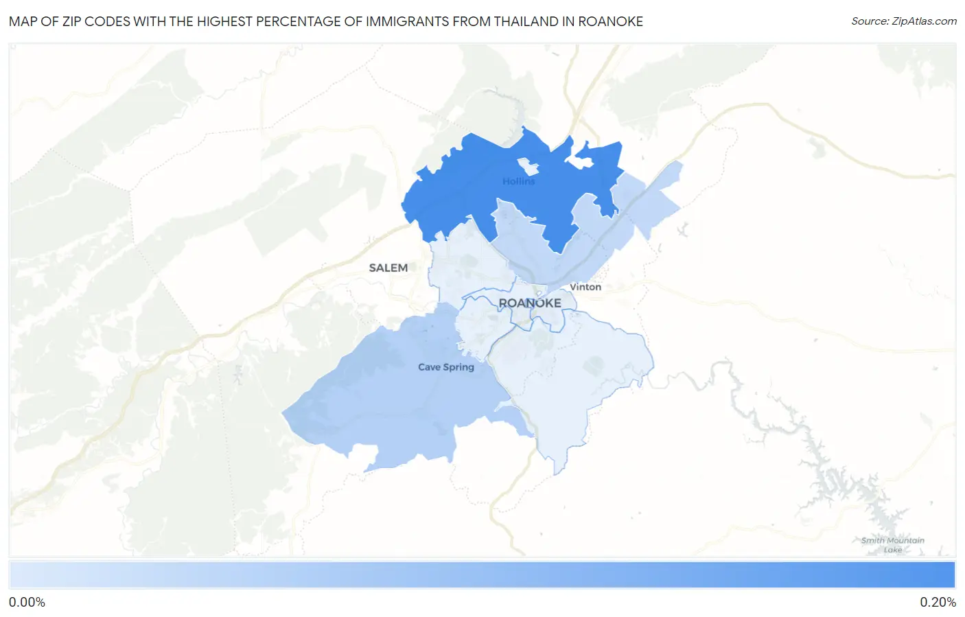 Zip Codes with the Highest Percentage of Immigrants from Thailand in Roanoke Map