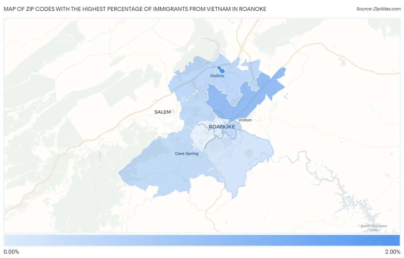 Zip Codes with the Highest Percentage of Immigrants from Vietnam in Roanoke Map