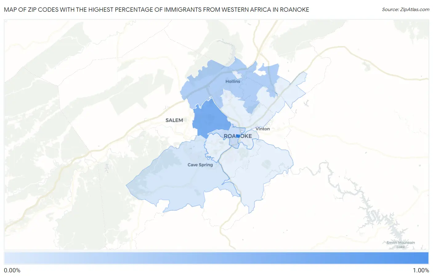 Zip Codes with the Highest Percentage of Immigrants from Western Africa in Roanoke Map