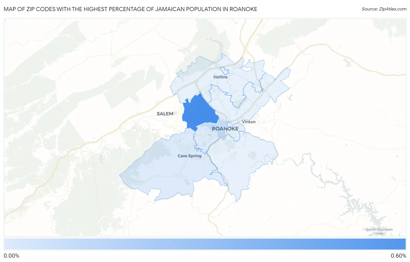 Zip Codes with the Highest Percentage of Jamaican Population in Roanoke Map