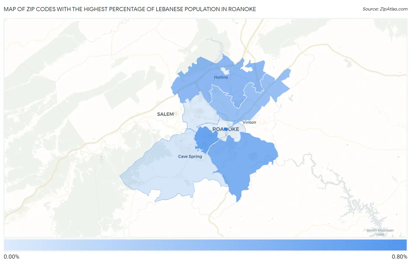 Zip Codes with the Highest Percentage of Lebanese Population in Roanoke Map
