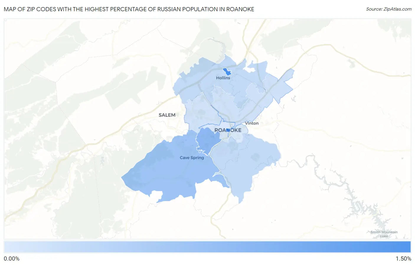 Zip Codes with the Highest Percentage of Russian Population in Roanoke Map