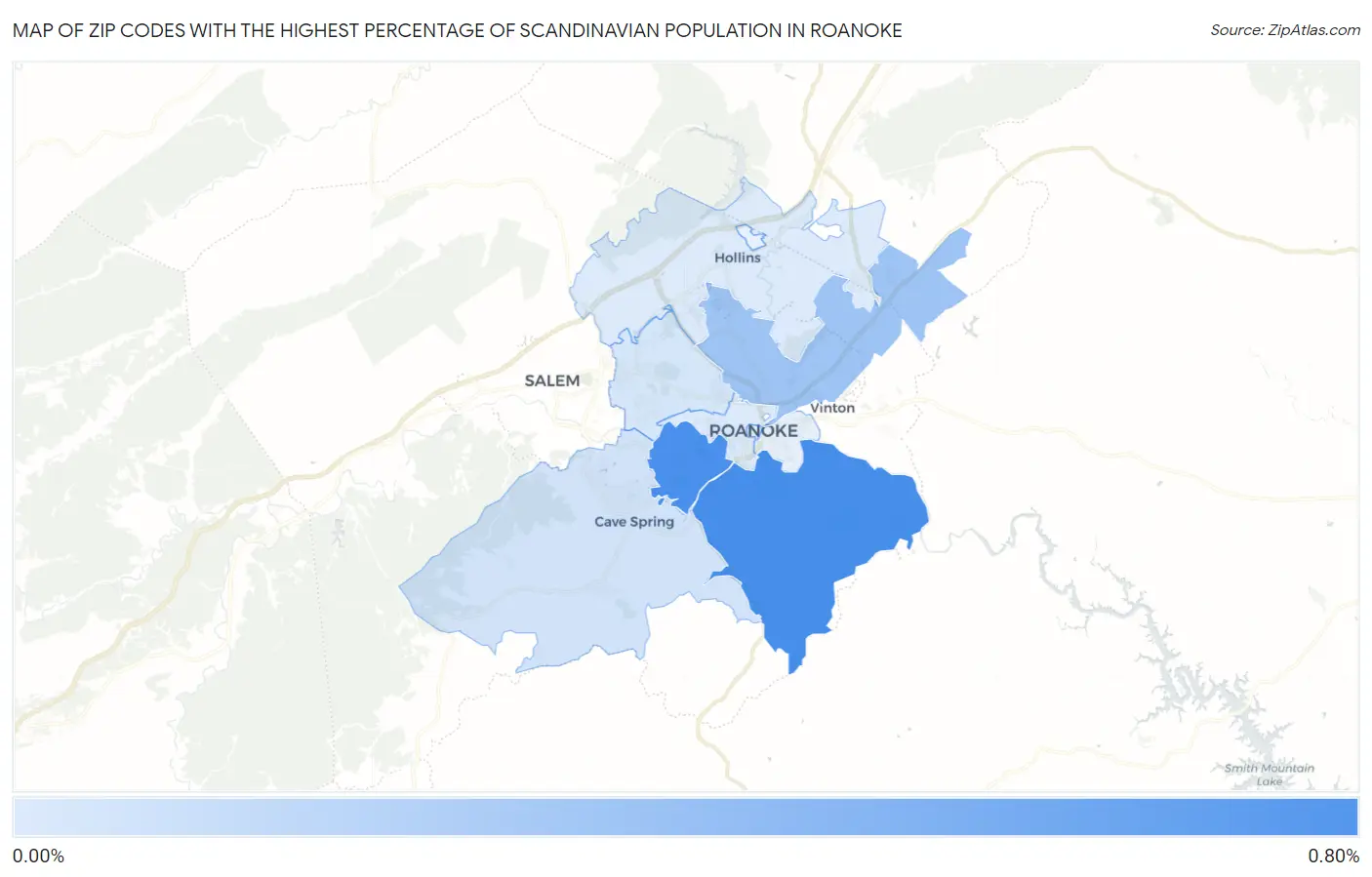 Zip Codes with the Highest Percentage of Scandinavian Population in Roanoke Map