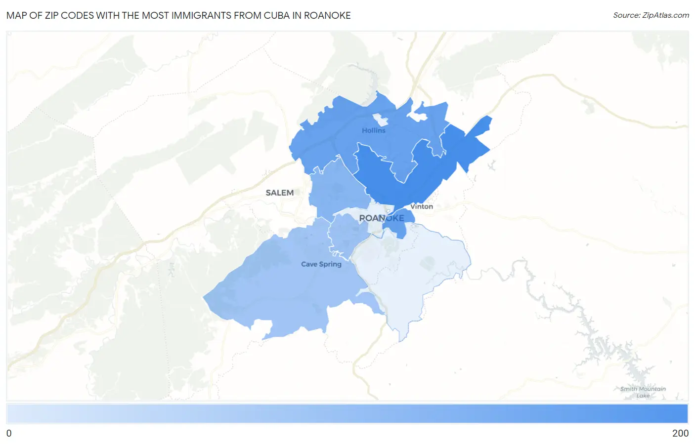 Zip Codes with the Most Immigrants from Cuba in Roanoke Map