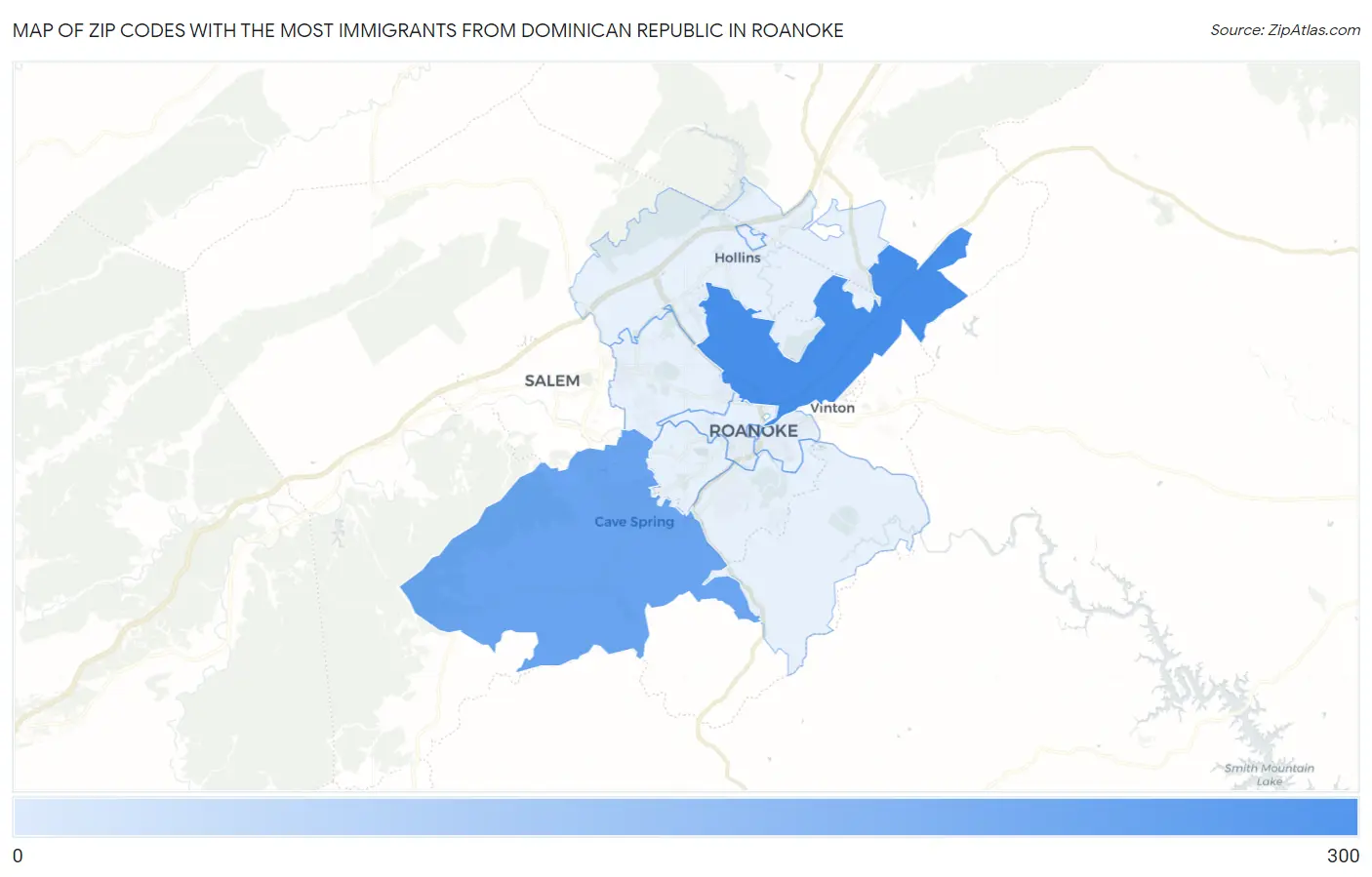 Zip Codes with the Most Immigrants from Dominican Republic in Roanoke Map
