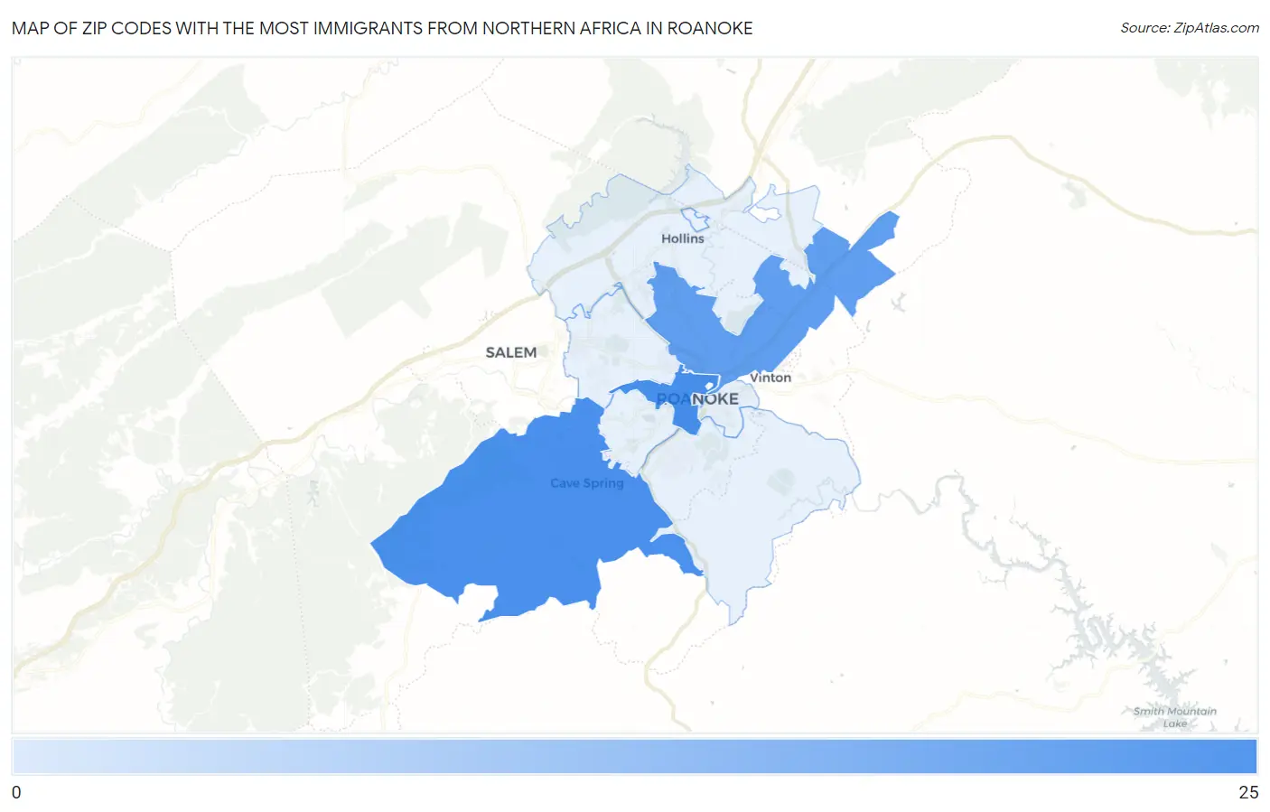 Zip Codes with the Most Immigrants from Northern Africa in Roanoke Map