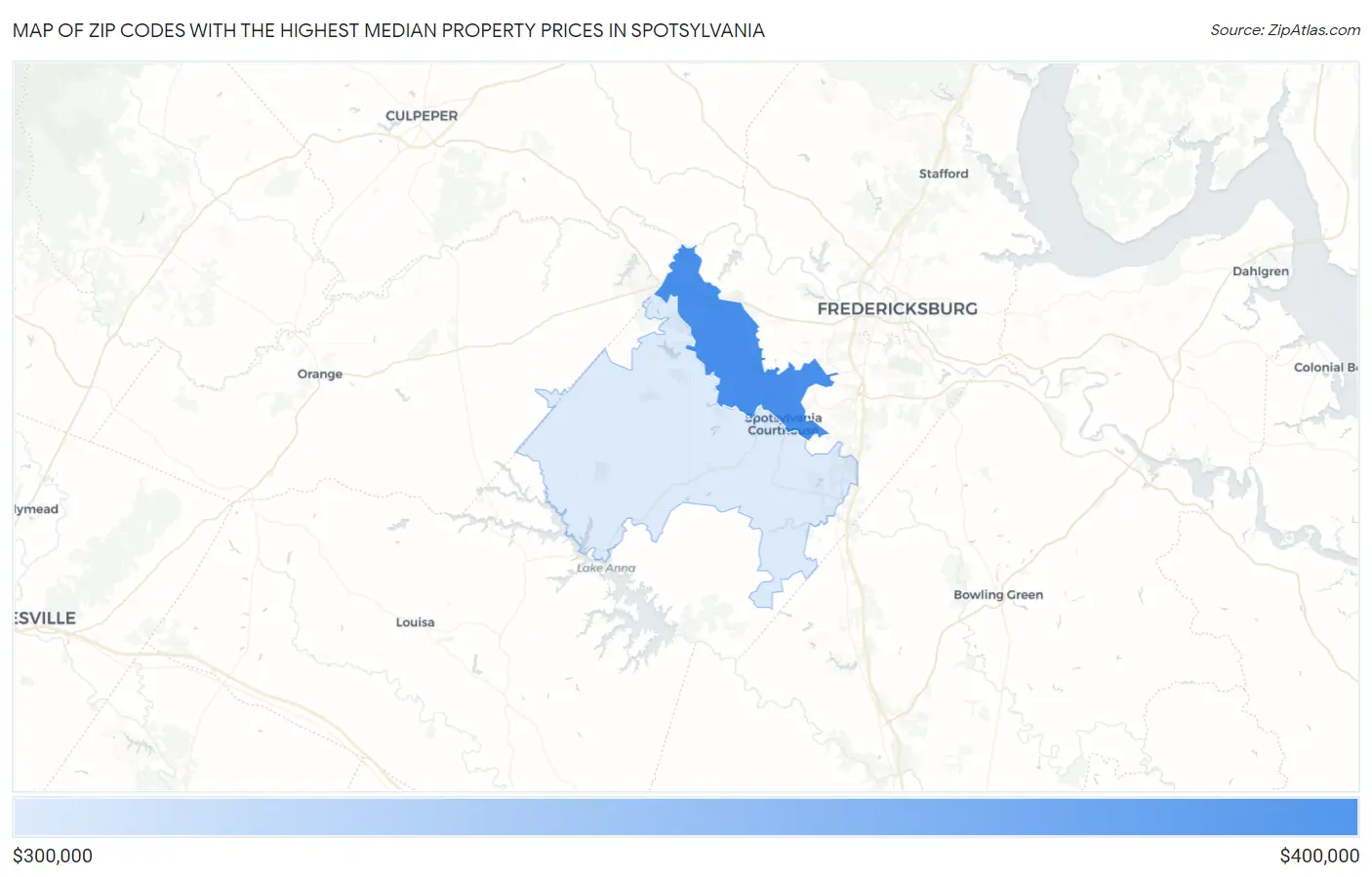 Zip Codes with the Highest Median Property Prices in Spotsylvania Map
