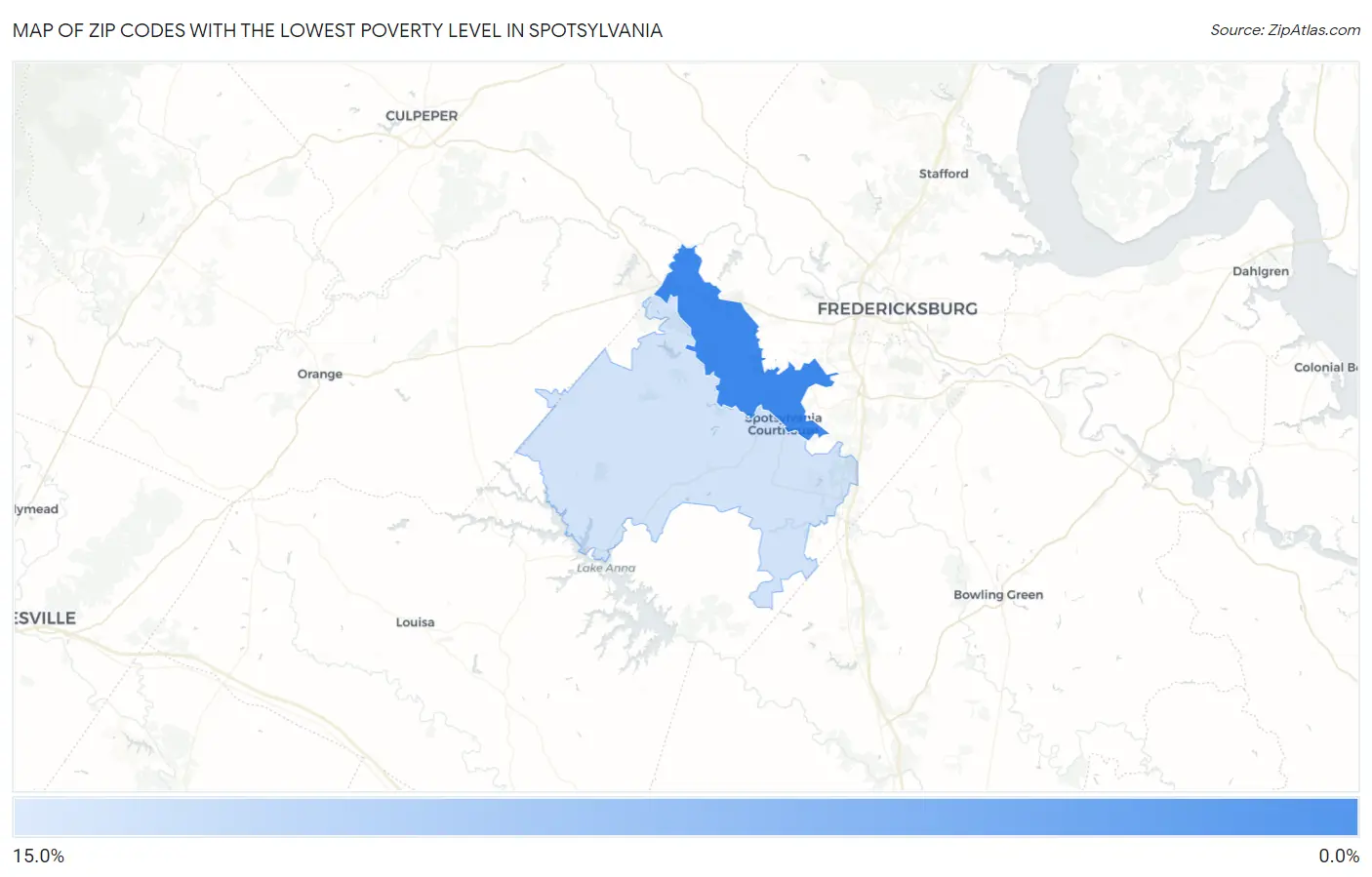 Zip Codes with the Lowest Poverty Level in Spotsylvania Map