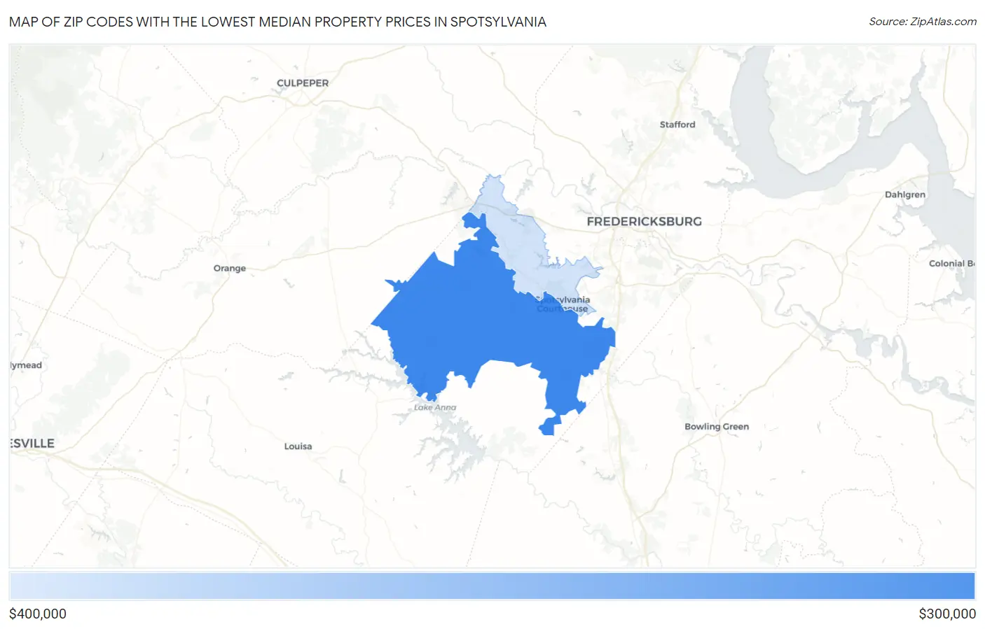 Zip Codes with the Lowest Median Property Prices in Spotsylvania Map