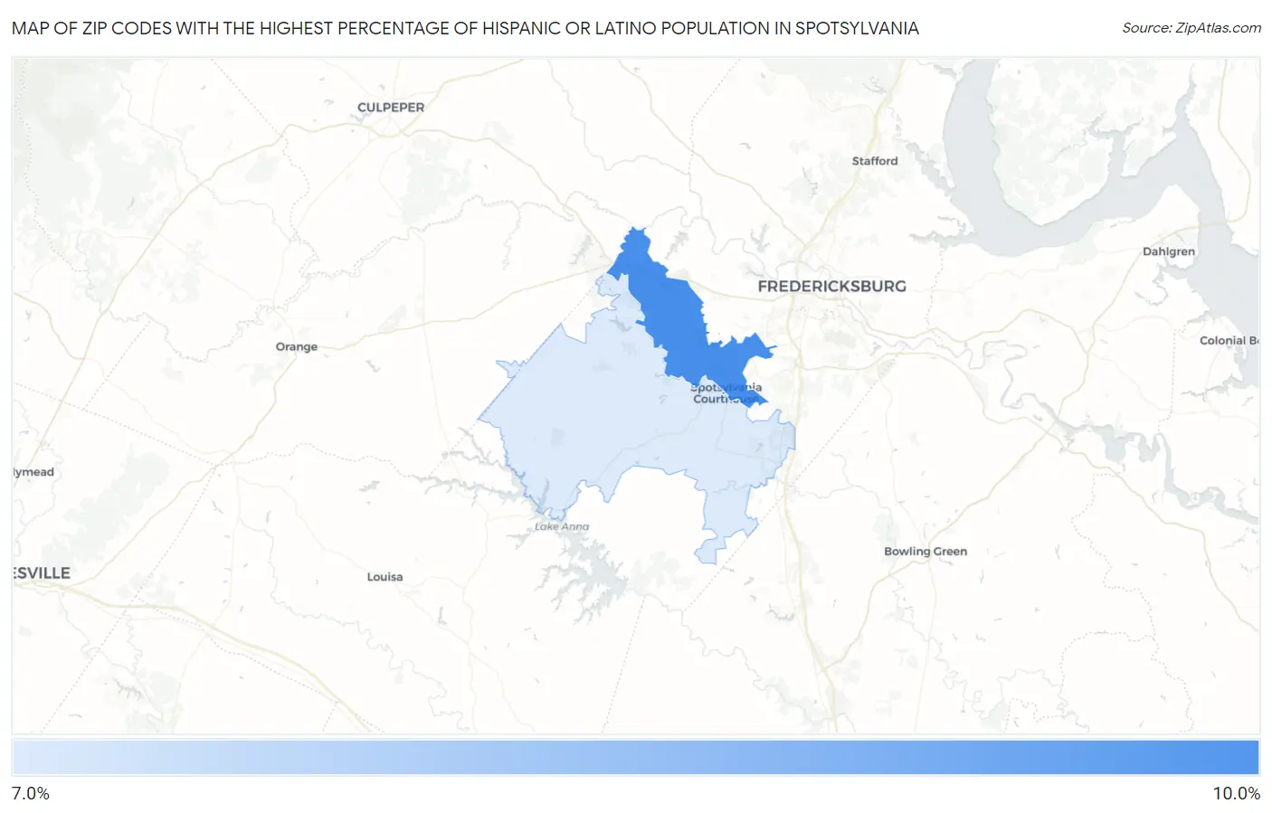Zip Codes with the Highest Percentage of Hispanic or Latino Population in Spotsylvania Map