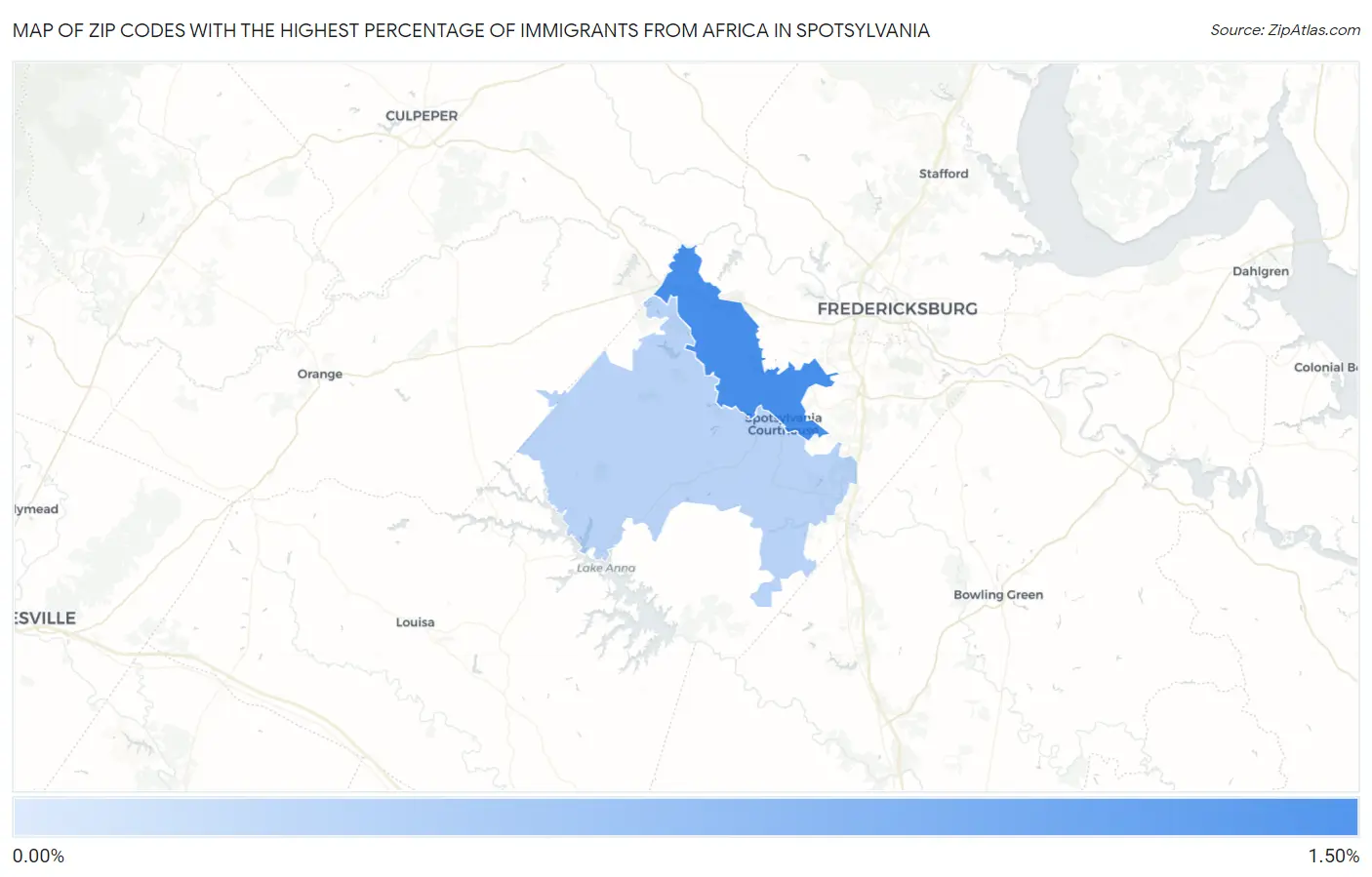 Zip Codes with the Highest Percentage of Immigrants from Africa in Spotsylvania Map