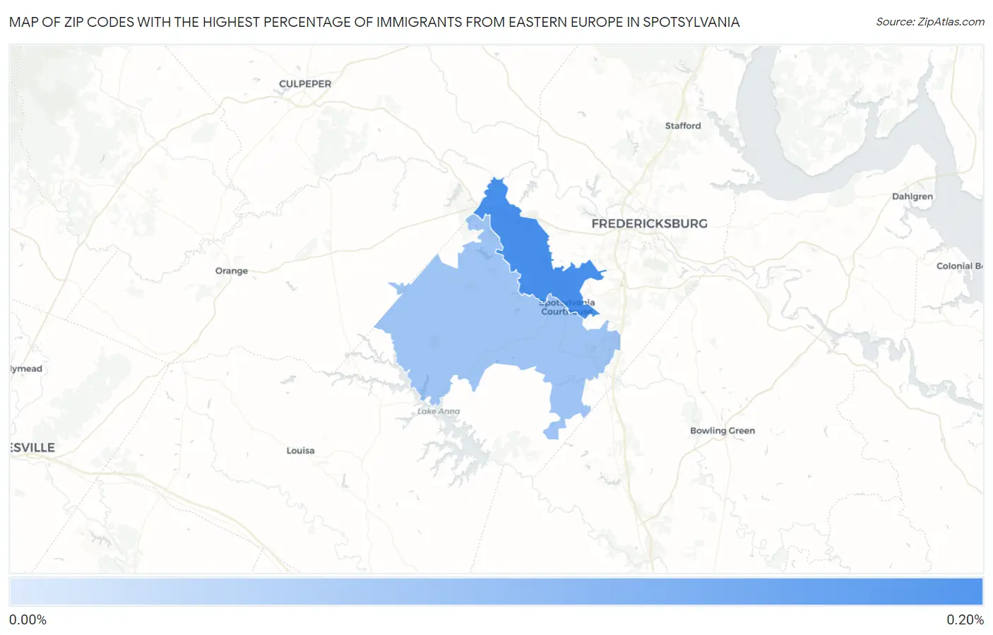 Zip Codes with the Highest Percentage of Immigrants from Eastern Europe in Spotsylvania Map