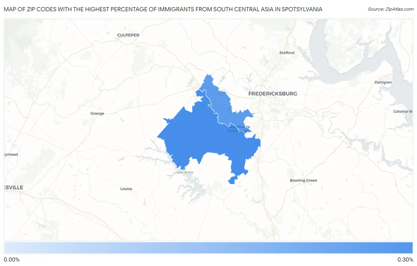Zip Codes with the Highest Percentage of Immigrants from South Central Asia in Spotsylvania Map