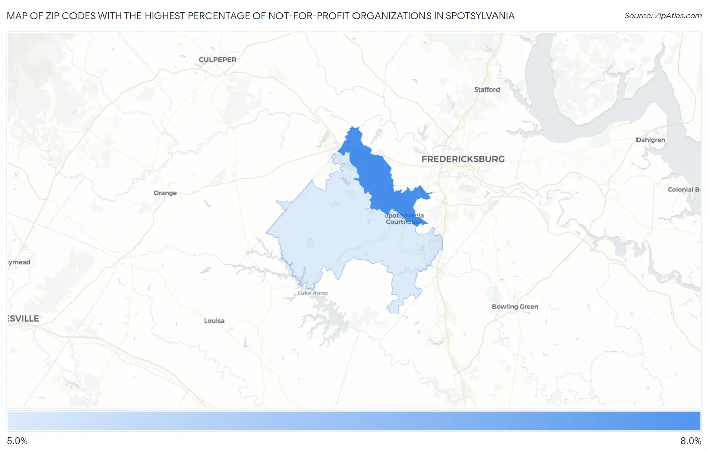 Zip Codes with the Highest Percentage of Not-for-profit Organizations in Spotsylvania Map