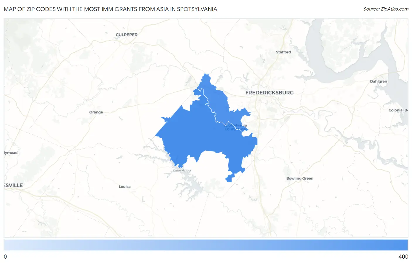 Zip Codes with the Most Immigrants from Asia in Spotsylvania Map