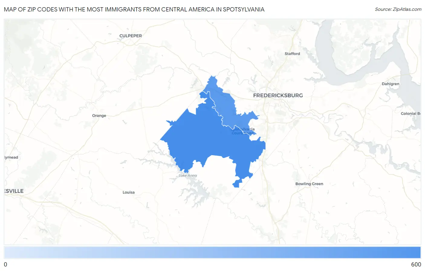 Zip Codes with the Most Immigrants from Central America in Spotsylvania Map