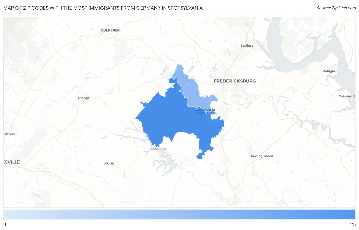 Zip Codes with the Most Immigrants from Germany in Spotsylvania Map