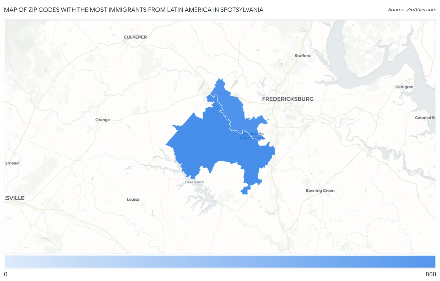 Zip Codes with the Most Immigrants from Latin America in Spotsylvania Map