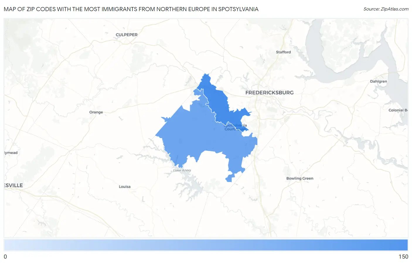 Zip Codes with the Most Immigrants from Northern Europe in Spotsylvania Map