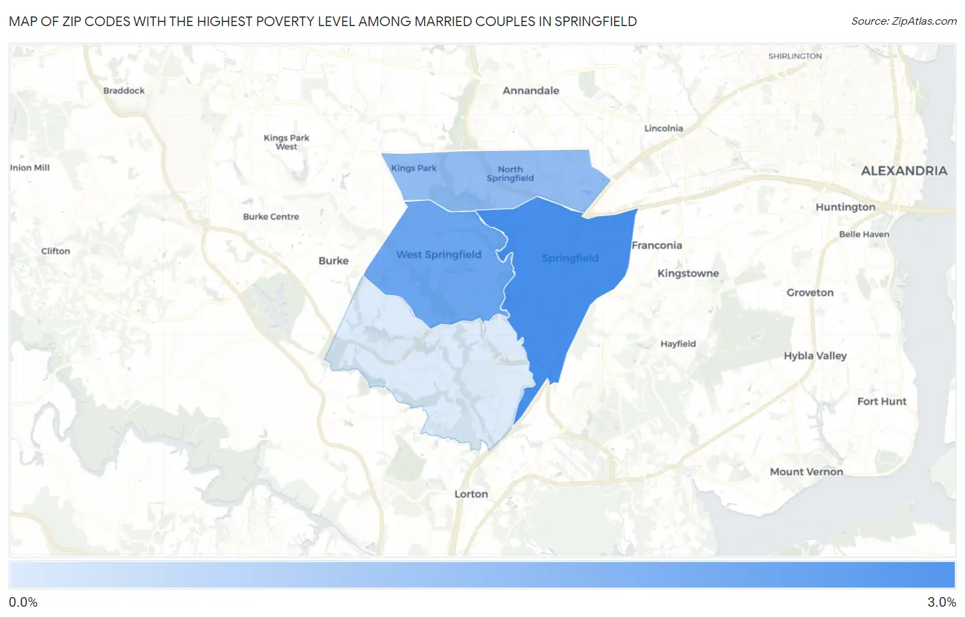 Zip Codes with the Highest Poverty Level Among Married Couples in Springfield Map