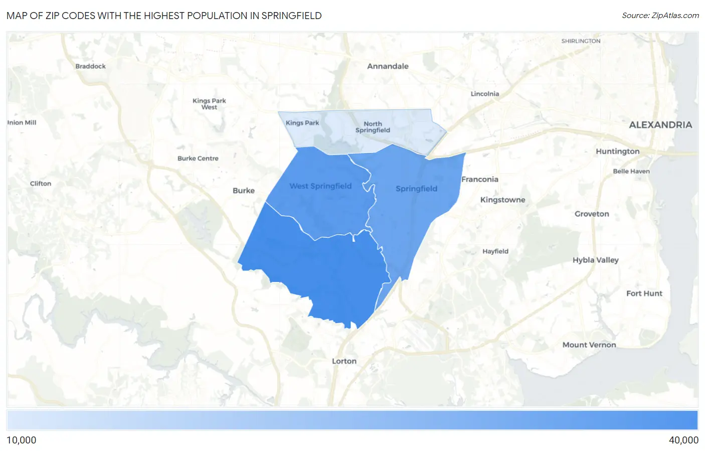 Zip Codes with the Highest Population in Springfield Map