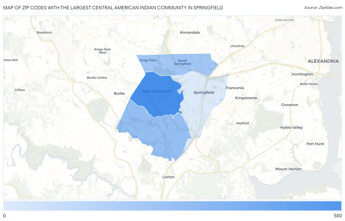Zip Codes with the Largest Central American Indian Community in Springfield Map