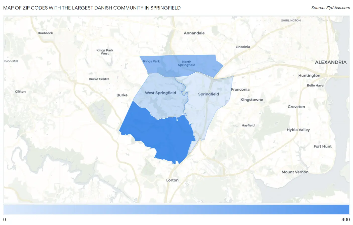 Zip Codes with the Largest Danish Community in Springfield Map