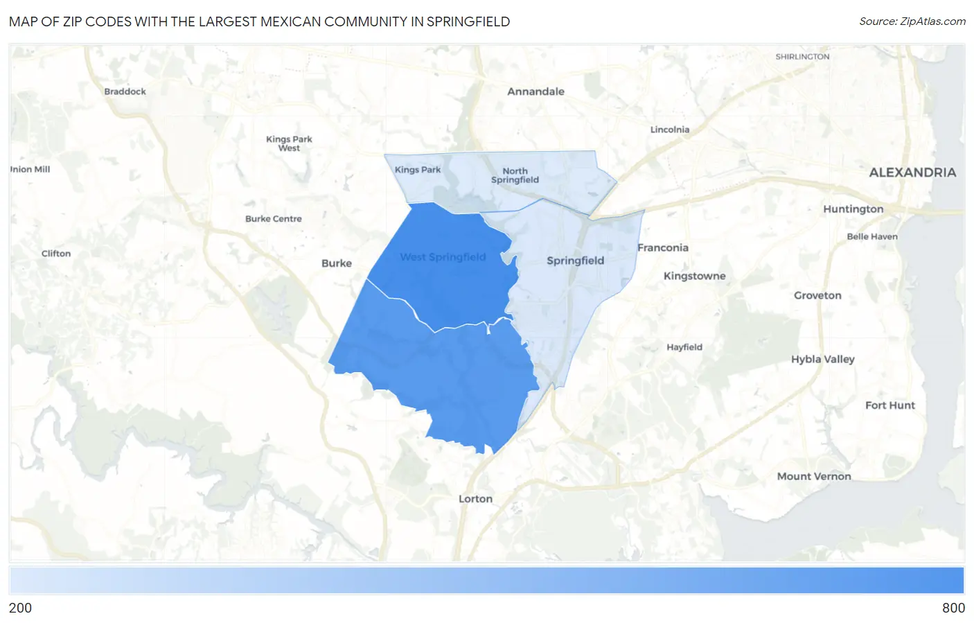 Zip Codes with the Largest Mexican Community in Springfield Map