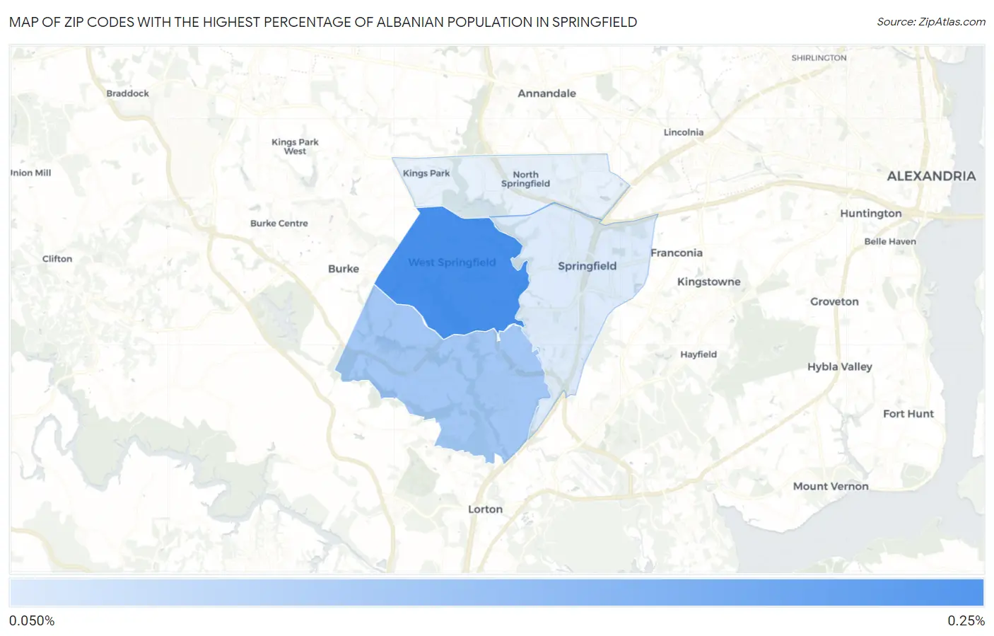 Zip Codes with the Highest Percentage of Albanian Population in Springfield Map