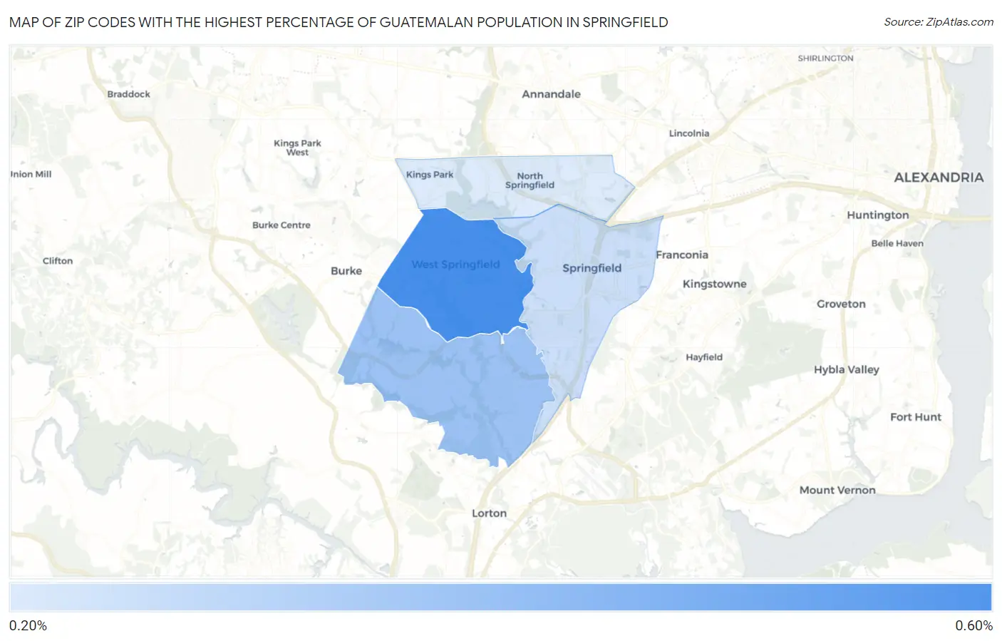 Zip Codes with the Highest Percentage of Guatemalan Population in Springfield Map