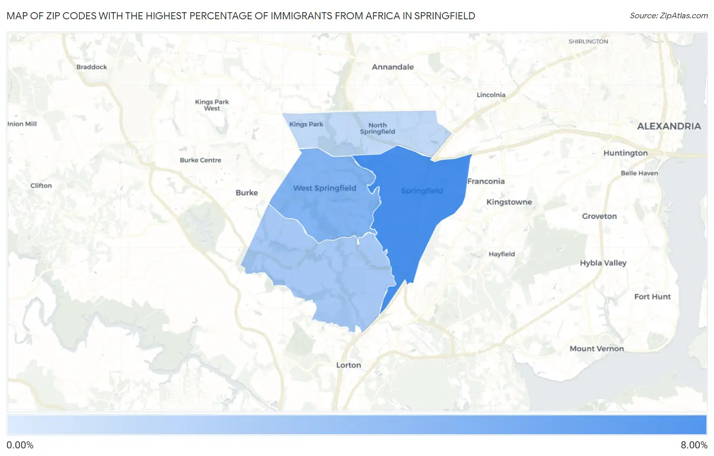 Zip Codes with the Highest Percentage of Immigrants from Africa in Springfield Map
