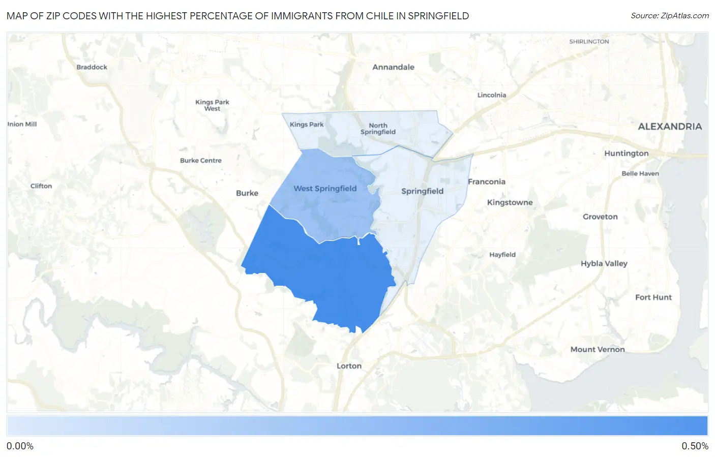 Zip Codes with the Highest Percentage of Immigrants from Chile in Springfield Map