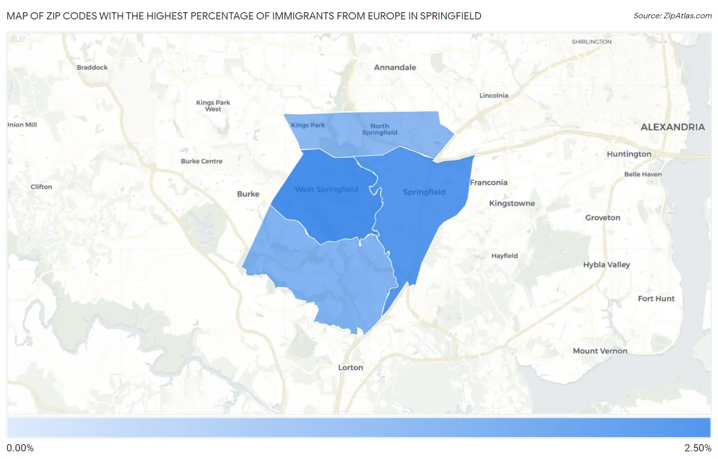 Zip Codes with the Highest Percentage of Immigrants from Europe in Springfield Map