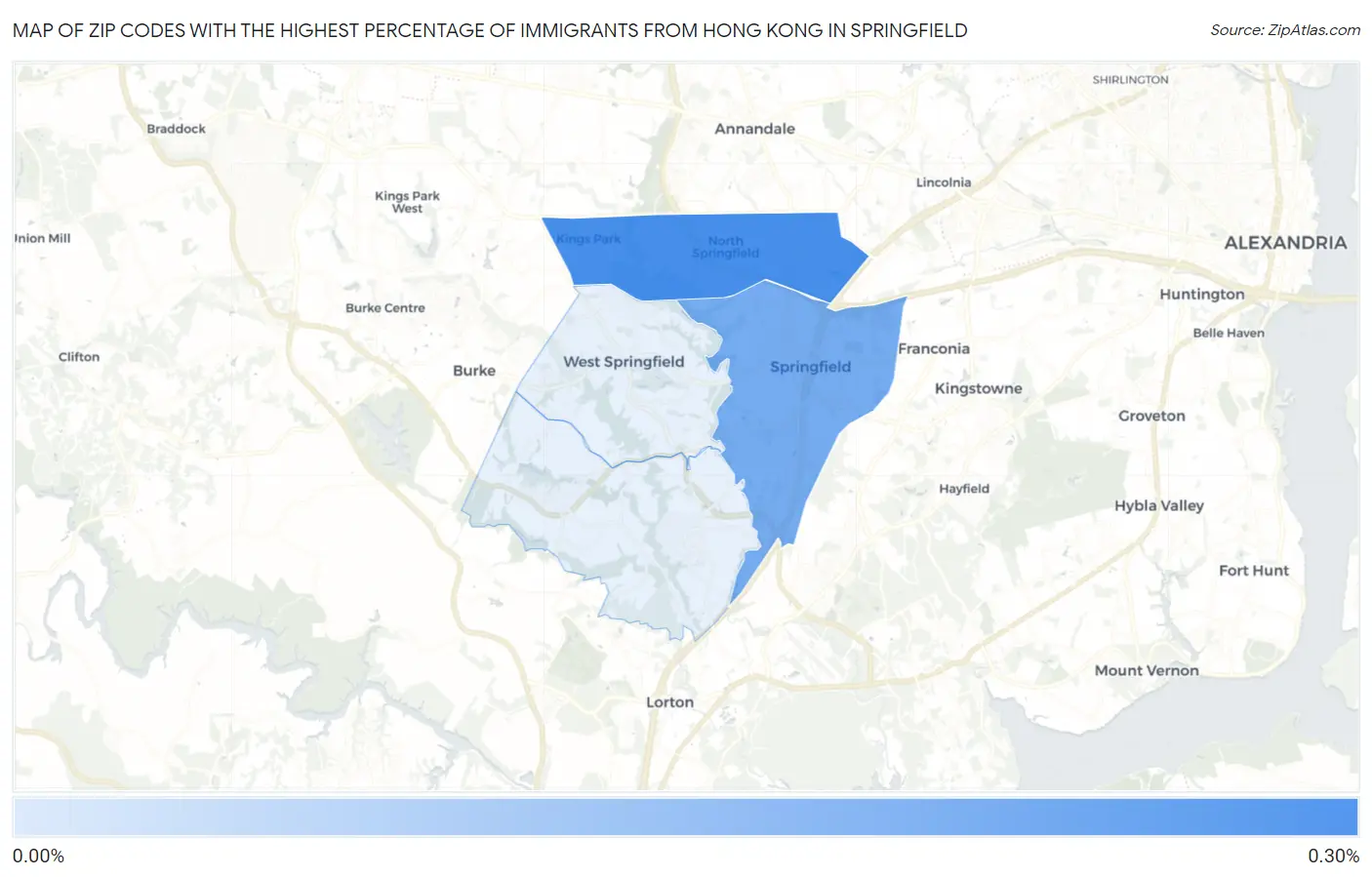Zip Codes with the Highest Percentage of Immigrants from Hong Kong in Springfield Map