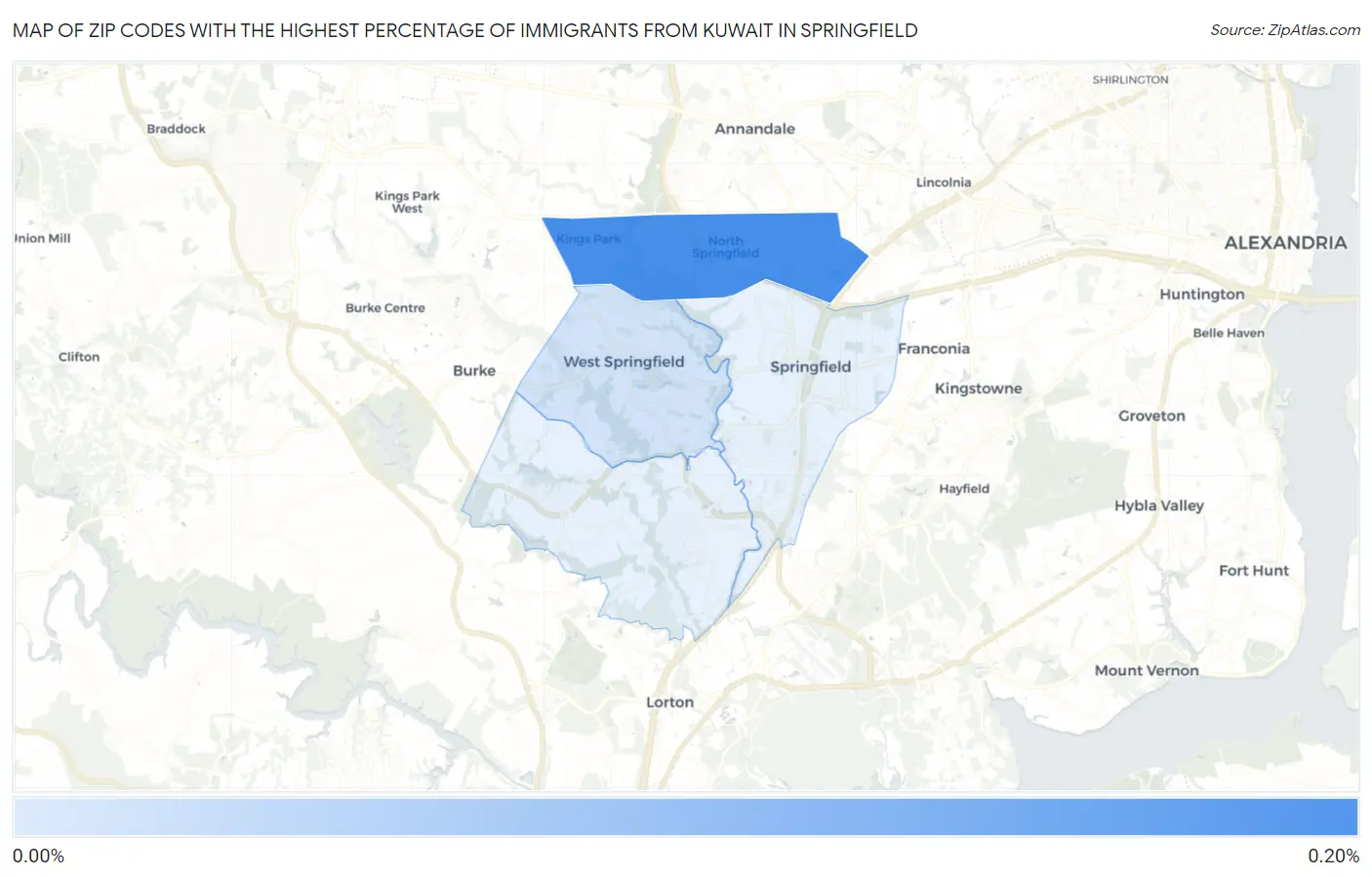 Zip Codes with the Highest Percentage of Immigrants from Kuwait in Springfield Map