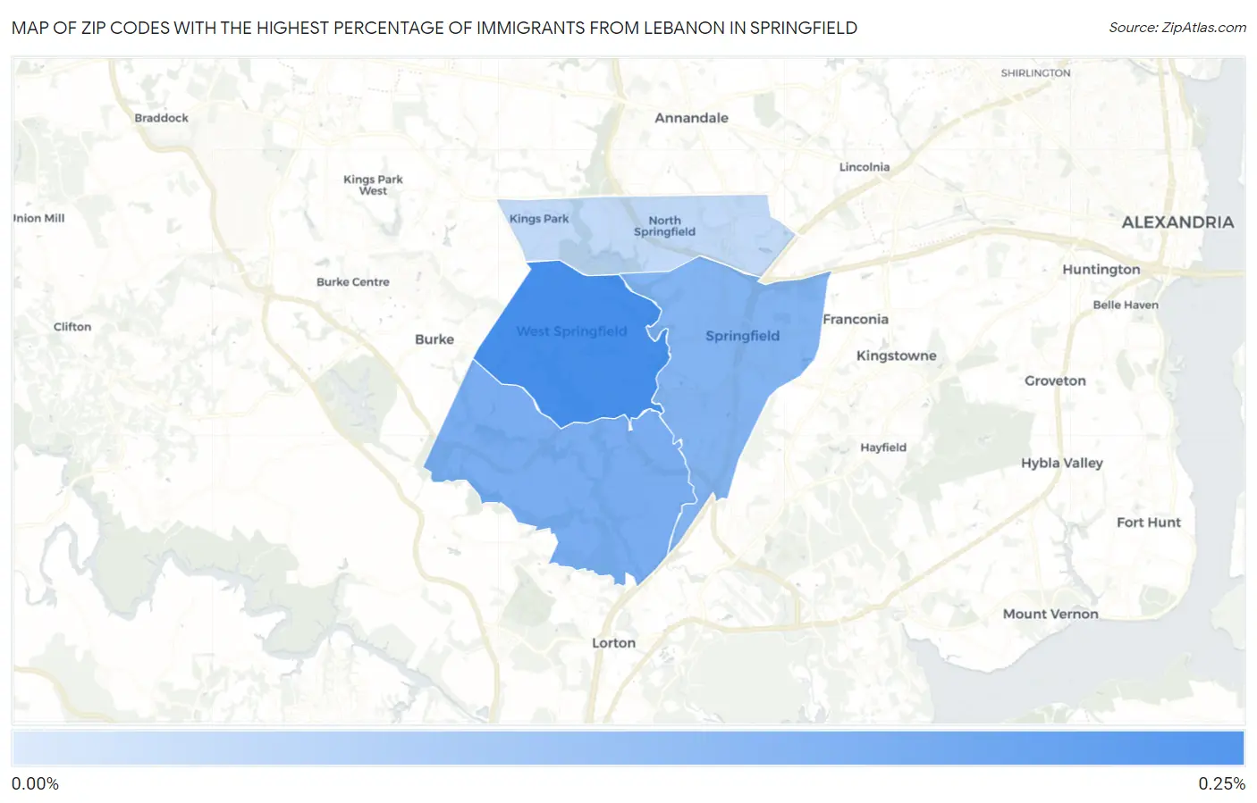 Zip Codes with the Highest Percentage of Immigrants from Lebanon in Springfield Map