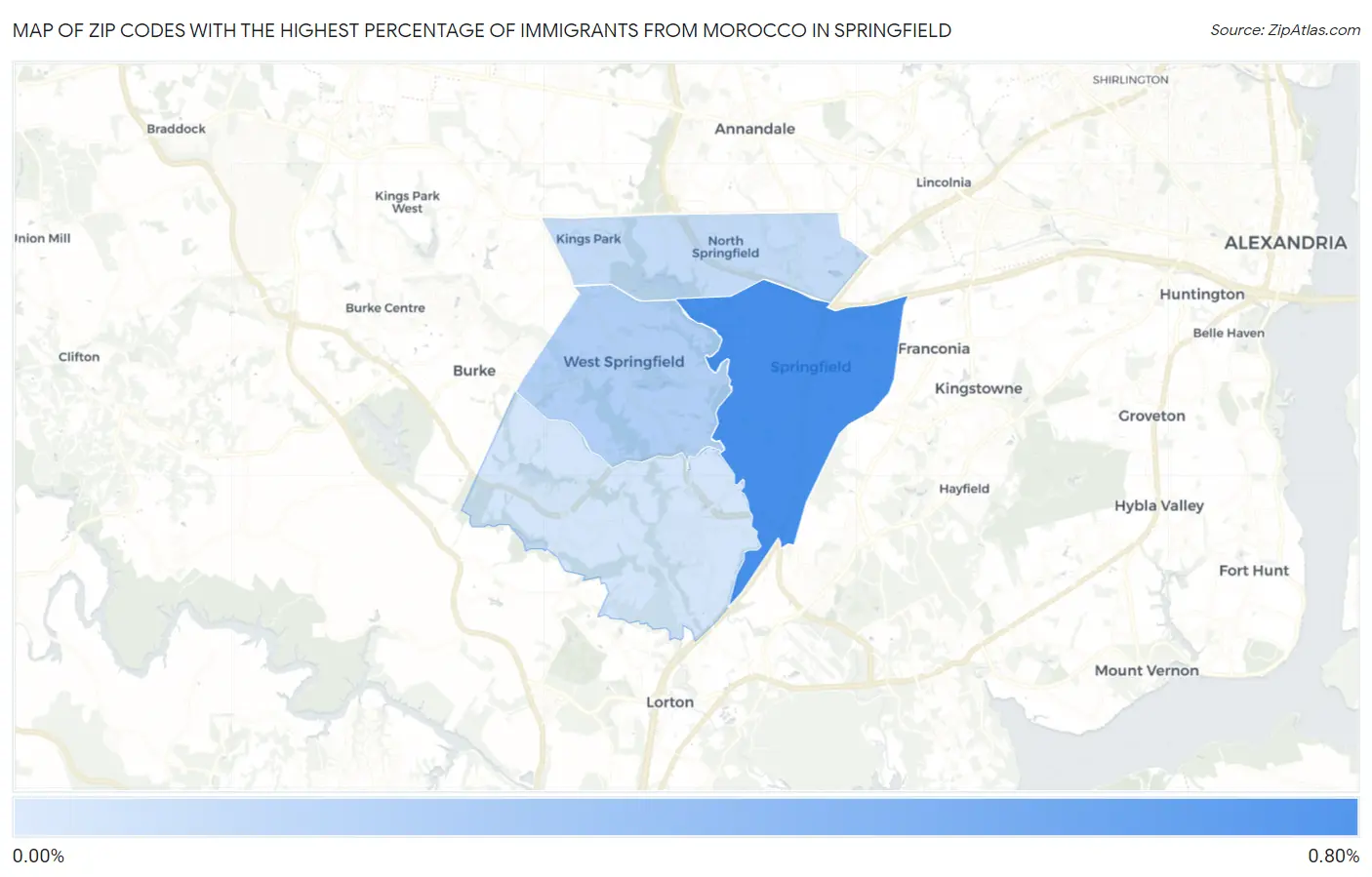 Zip Codes with the Highest Percentage of Immigrants from Morocco in Springfield Map