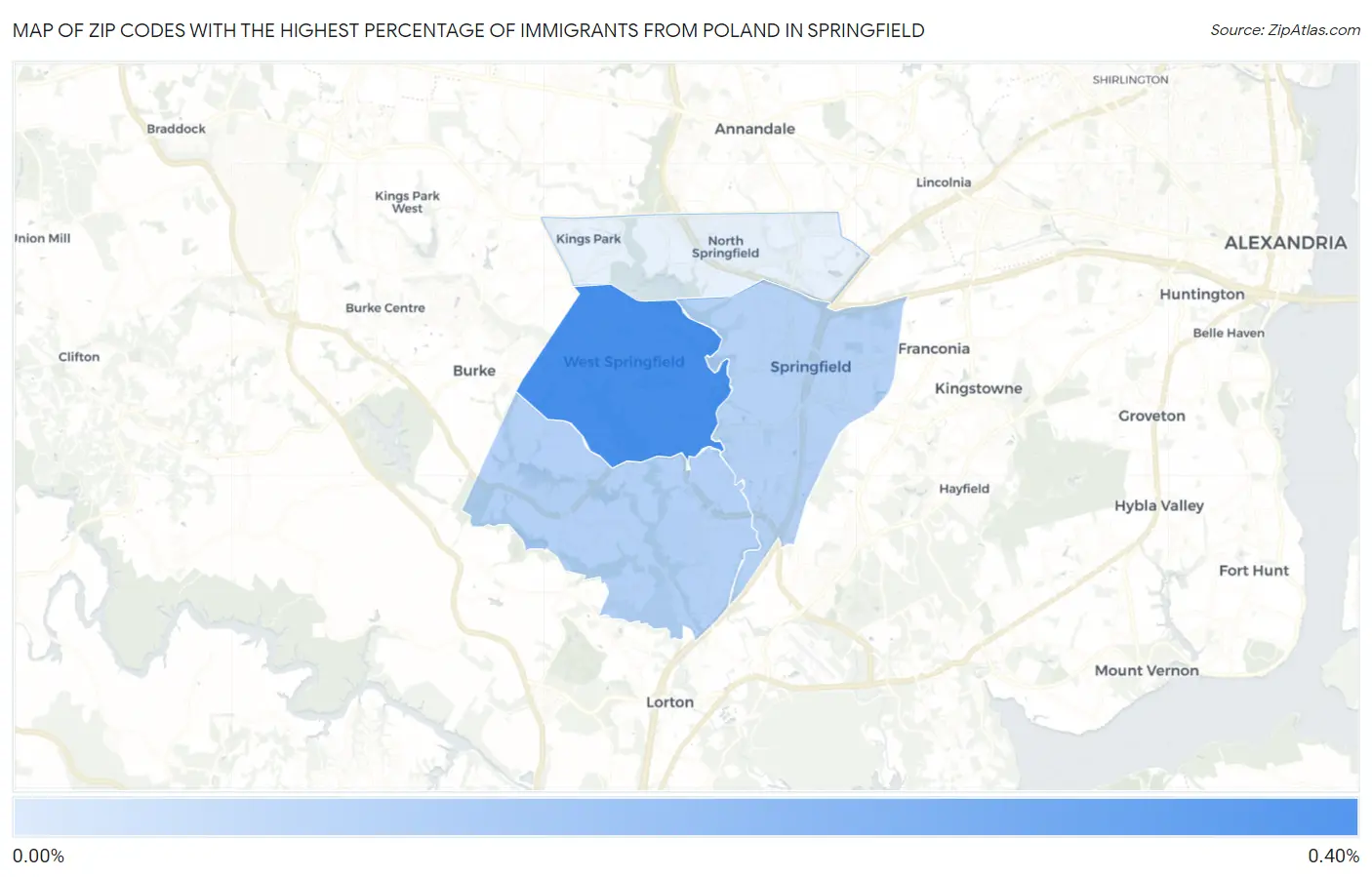 Zip Codes with the Highest Percentage of Immigrants from Poland in Springfield Map