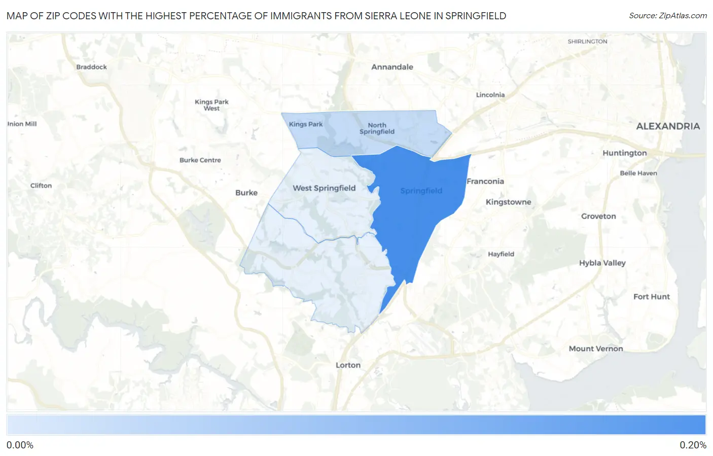 Zip Codes with the Highest Percentage of Immigrants from Sierra Leone in Springfield Map