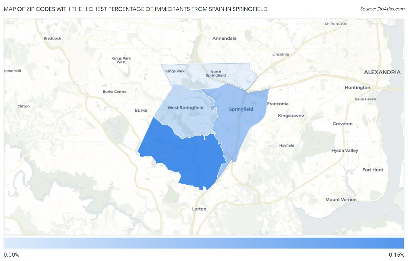 Zip Codes with the Highest Percentage of Immigrants from Spain in Springfield Map